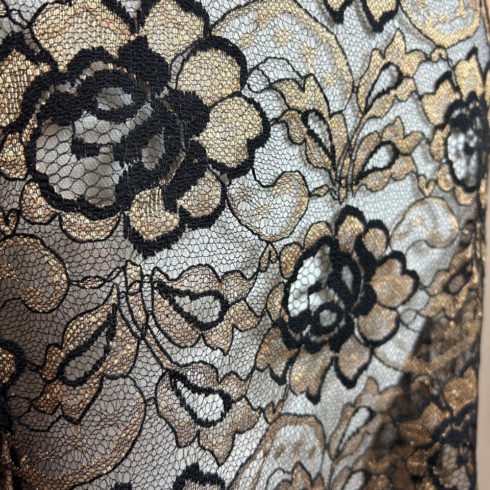 Vintage Lace Bolero Jacket Womens 14 Black Gold Metallic Floral Shrug Sheer Chic - Picture 15 of 15